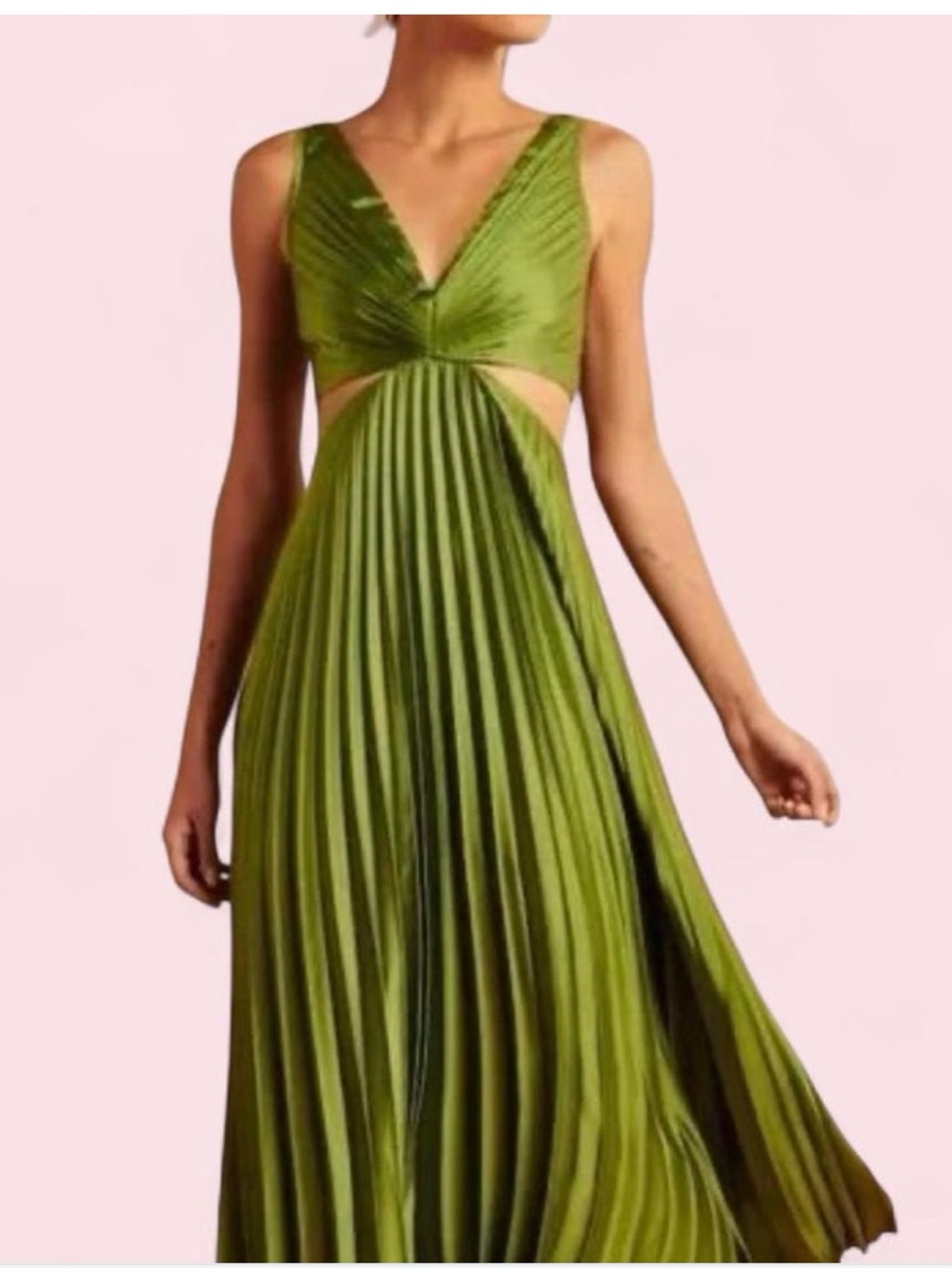 Abercrombie Olive Green Pleated Maxi Dress with Cutouts